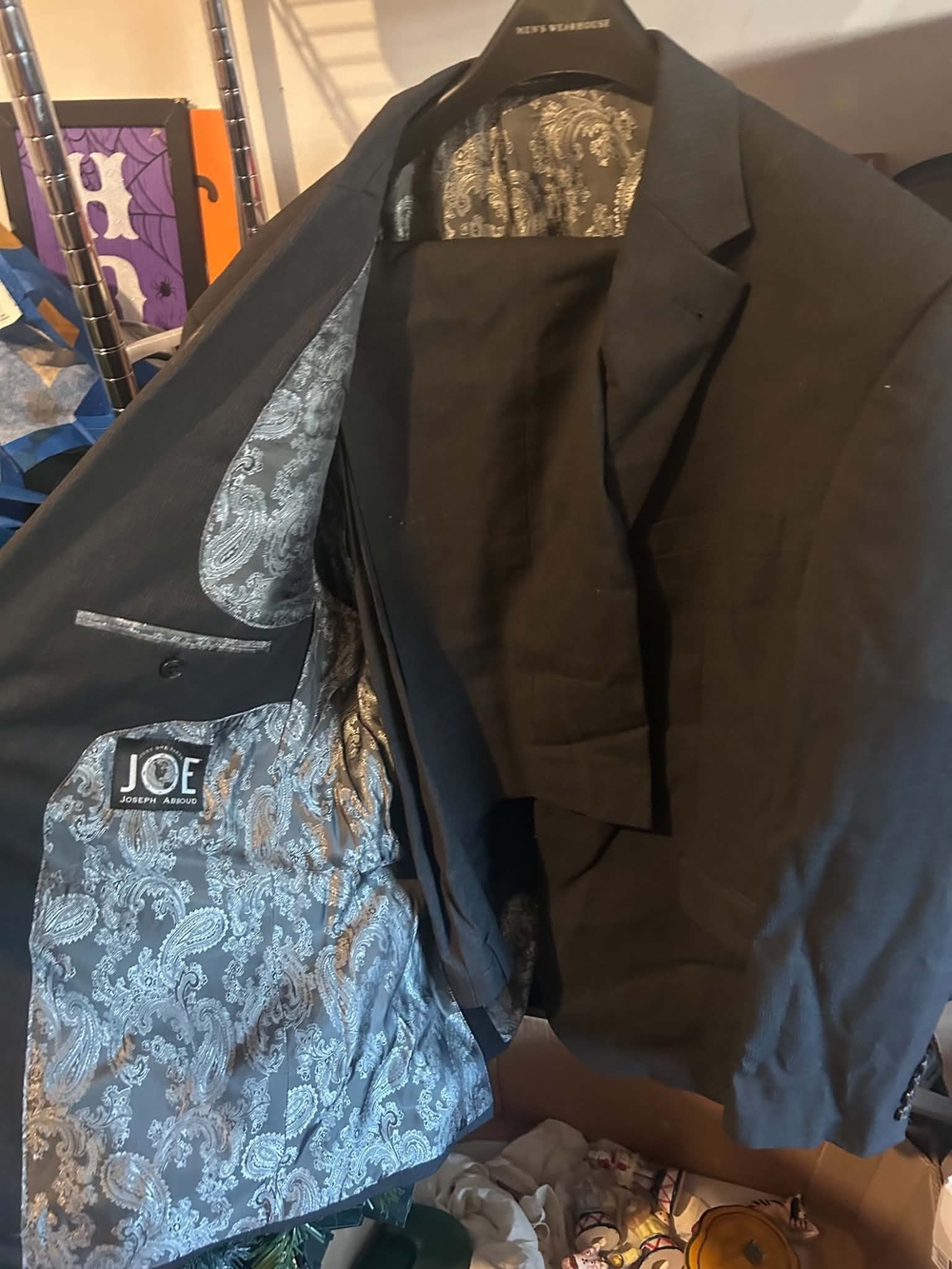 Joseph Abboud Black Men's Suit with Silver Paisley Lining